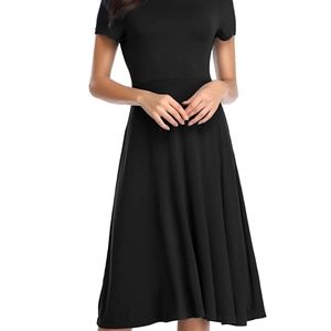 Black Short Sleeve Slim Fit Midi Dress